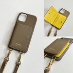 本革 スマホショルダー　バイカラー　ショルダー付き 背面収納カード 名前入れ レザーiphoneケース　