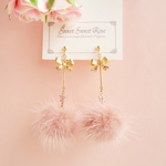 【再販】Ribbon & Mink fur ～smokey pink～ イヤリング ピアス ファー ミンクファー リボン 花 フラワー ジルコニア 揺れる