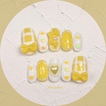 ネイルチップ 『リボンハート＆ギンガムチェック』 量産型ネイル yellow 10本セット