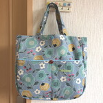 大人可愛い花柄トートバッグ☆綿麻くすみブルーに花柄0201②　サブバッグ・エコバッグ