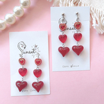 【米村姫良々様 着用】3連♡赤ハート/ピアス イヤリング