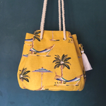 再販3★BEACH柄の巾着型バッグ  YELLOW