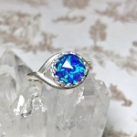 【再販・水晶×人工オパール】翠ノ国の錬晶装具『氷彩晶の指輪』蒼碧・銀色