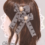 リボンチェックジュエリーテディ♡ヘアクリップ(ブラック)くま クマ ビジュー 量産型 地雷 ロリィタ メイド コンカフェ 病みかわ ヲタ活 アイドル衣装 プレゼント ツインテール ヘアメ ヘアアレンジ