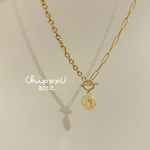 2種チェーンマンテルメダイネックレス／金属アレルギー対応チェーン　コインネックレス　メダイチャーム　ゴールド
