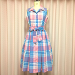 Madras  Plaid  Open  Collared  Dress