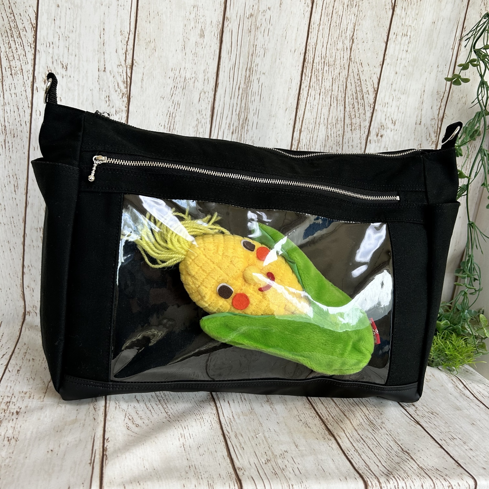 ヌビ サイドポケット付き ショルダバッグ ハンドメイド A4対応 大容量 クリアポケット付き サイドポケットが便利な