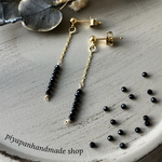 揺れる✨　極小ブラックオニキス　チェーンピアス　k16gp