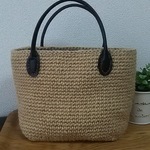 再々々・販💗レザー持ち手の 大人麻かごバッグ  底スクエア