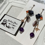 【1点限り】ハロウィン☆黒薔薇とアメジストの耳飾り