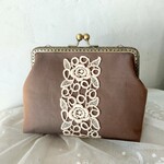薔薇*モチーフレース*がま口*15cm*ブラウン