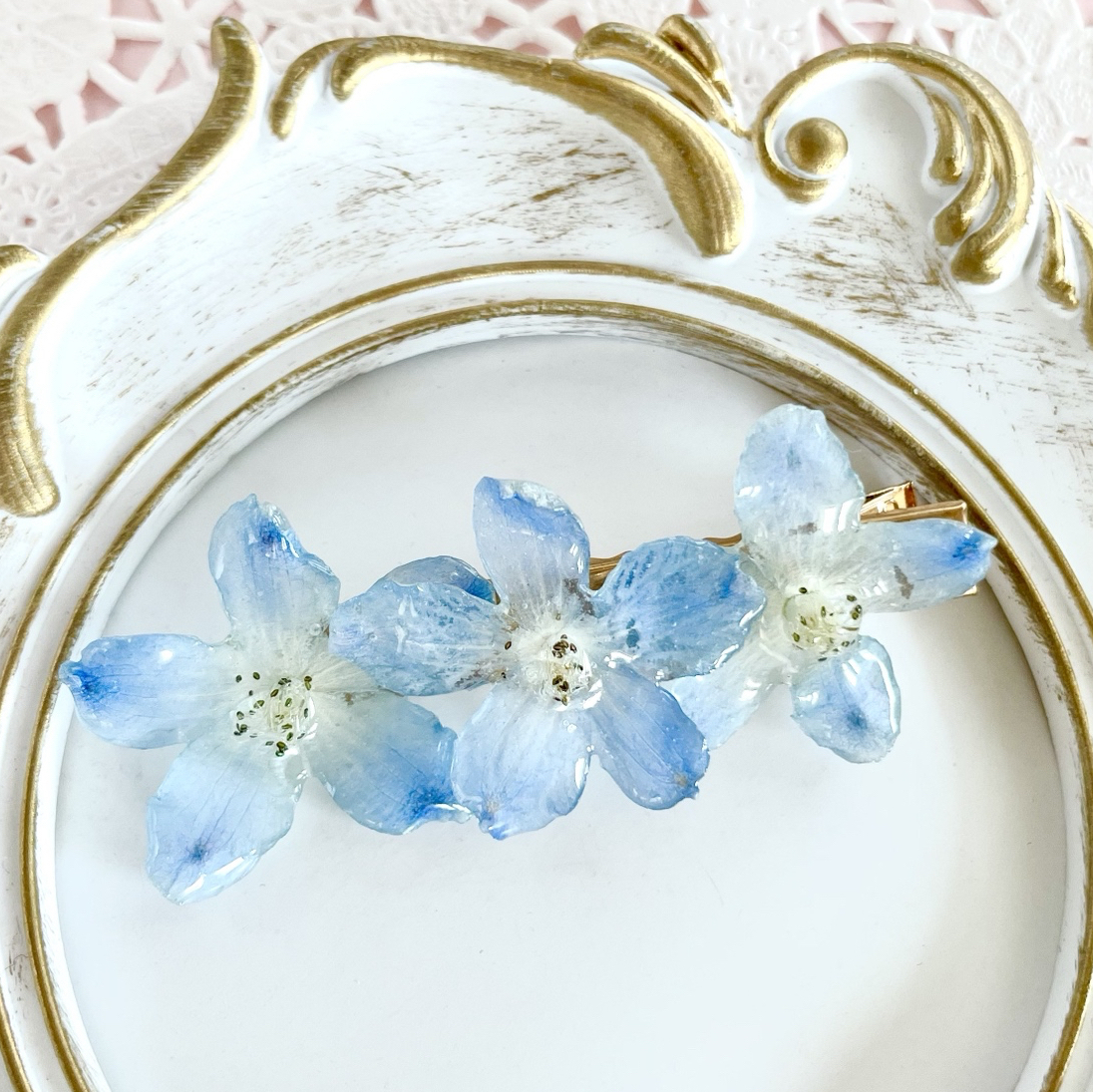 2500円 押し花 バレッタ あじさい ビオラ 2500円 押し花 バレッタ あじさい ビオラ