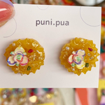 レトロカラーのキラキラお花ピアス　イヤリング