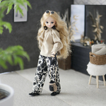【再販】モノトーン花柄　ツータックワイドパンツ　ボタニカル　1/6ドール用リカちゃん服アウトフィット