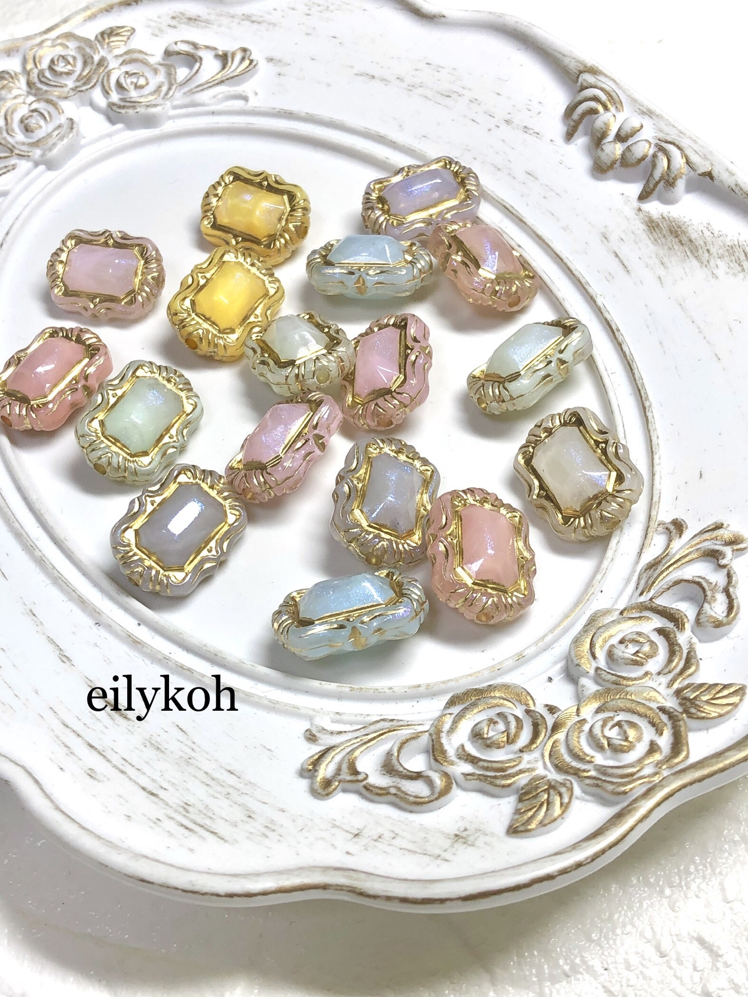 12個/アンティーク風ゴールドラインデザインビーズ BE113 - オリジナル