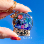 【人魚姫の洞窟🧜‍♀️💕🏰】貝／マーメイド／マリン／海／スノードーム／レースフラワー／ドライフラワー／紫陽花／カラフル／シェル／ペンダント／ネックレス／ゴールドチェーン／パール／ゴールド