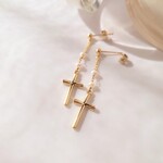 クロス × 小粒パール ピアス/イヤリング