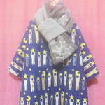 夜空に浮かぶネコゆったりワンピース　navy