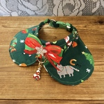 犬・猫の首輪　24～27　cocoちゃん丸襟リボンチョーカー　クリスマスグリーン・星モチーフ