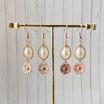 イヤリングorピアス　ガーベラのパールアクセサリー プレゼント ギフト 贈り物 お花 ピンク ホワイト