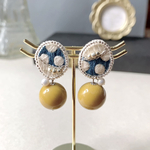 刺繍ピアス／イヤリング　Polka Dots ーBlueー