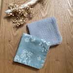 ガーゼハンカチ　ボタニカル柄　スモーキーブルー