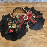 犬・猫の首輪　28～31　cocoちゃんリボンチョーカー　クリスマス・黒オーナメント柄・クラシック・