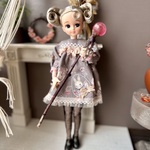 リボンとアップリケのワンピース　リカちゃんサイズドール服