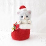 送料無料🌸もふもふ子猫のクリスマスブーツ🎄👢羊毛フェルト　猫
