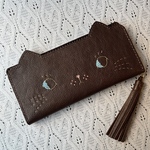 【受注制作】ねこのお顔　ビーズeye ロングウォレット 茶猫 ぺたんこ長財布　