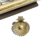 0706 VINTAGE accessory  2way艶ゴールド透かしシェルパールブローチ　ネックレスヴィンテージ  アンティーク  90年代プレゼントギフト　ネックレス結婚式　