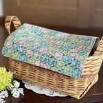 ＊フラップ付き布バスケット＊ファブリックボックス かぎ編み お花のモチーフ編み グリーン