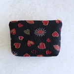 【フランス生地✳︎ ジャガード織　bisou bisou bisou‼︎】ポーチ(M マチあり)　化粧ポーチ　薬ポーチ　アクセサリーポーチ