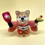 お正月👘晴れ着姿で羽子板遊びをするちっちゃな柴犬ちゃん(羊毛フェルト)