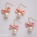 リボンとコットンパールのピアス/イヤリング