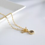 ラウンドフレームチャームのマンテルチェーンネックレス＊　GY／アシンメトリー／パール／コイン／オーバル／ニット