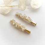 さざれとパールのヘアクリップ 2pc/オパール【小枝アクセサリーに合わせたいヘアアクセ】