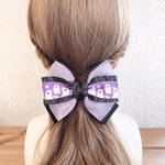【送料無料 一点物】ハロウィン 紫×ブラック オーガンジー リボン リボン ヘアアクセサリー 大人 バレッタ ポニーフック ヘアゴム ヘアカフ リボンピン