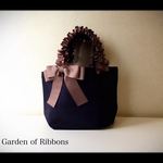 ☆再販×6☆chocolat☆リボントートバッグ ネイビー ruffle handle by le bonheur ラッフルハンドルバッグ☆サブバッグ