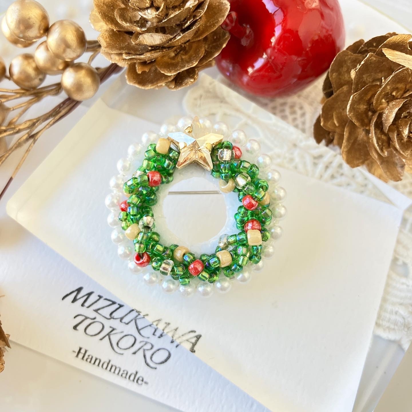 SILVER 本真珠 パールリースブローチ サークル クリスマス ヴィンテージ SILVER 本真珠 パールリースブローチ サークル クリスマス