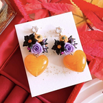 数量限定❣️ハロウィン🎃🌙👻🌟 オレンジマーブルハート❤️ 薔薇 🌹✨️ ハンドメイド ピアス イヤリング レディース アクセサリー