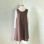 くろちゃ　よろけチェック　横ボタンのふんわりすっきりフレアーエプロンドレス　着丈98