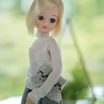 【再販】白シアータートルニット　くしゅ袖　1/6ドール用リカちゃん服アウトフィット