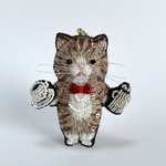トラ猫ティータイムバッグチャーム　刺繍