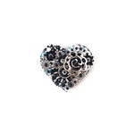 Antique Silver Beads Reunion ビンテージボタンつき ハートのビーズ刺繍ブローチ