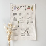 ［F］［1点限定］2024年刺繍カレンダー/壁掛けカレンダー/B3サイズ/刺繍インテリア/ファブリックカレンダー/1月始まり/１枚ものカレンダー/お花のカレンダー/ガーランド