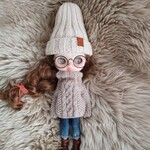 ブライスアウトフィット　縄編みと鹿の子模様のセーター（ロイヤルミルクティー）blythe
