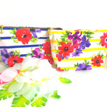 【再販】ボーダー×花柄のマチ付きシンプルポーチ