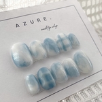 ニュアンスネイル ブルーネイル アースネイル ナチュラルネイル 秋冬ネイル ぷっくりネイル 雲ネイル マーブルネイル ホワイトネイル ネイルチップ つけ爪 ベリーショート レギュラーオーバル 短め長め