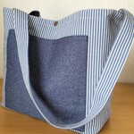 ワンハンドルバッグ♡ヒッコリー柄トートバッグ♡大きなポケット